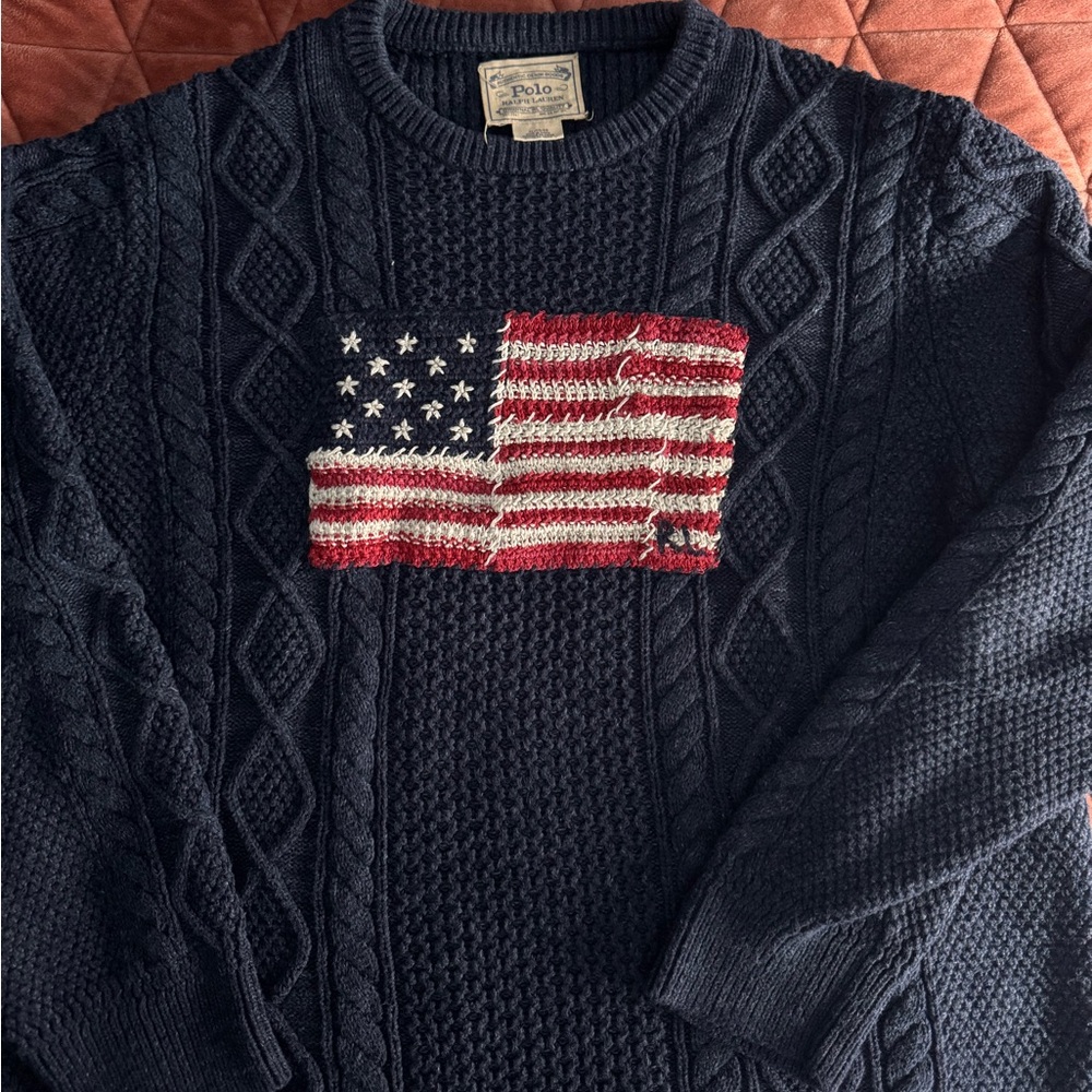 Ralph Lauren Men's Dark Sweater with American Flag Design